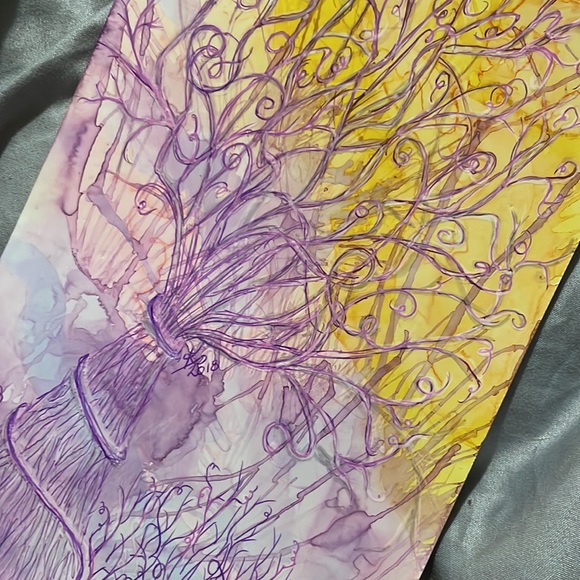 Unframed Original Alcohol Ink & Gel Pen Art Abstract Expressionism Tree - Picture 1 of 3